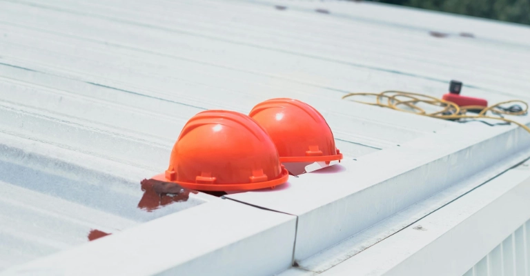 Building supplies left on the roof on an ongoing project